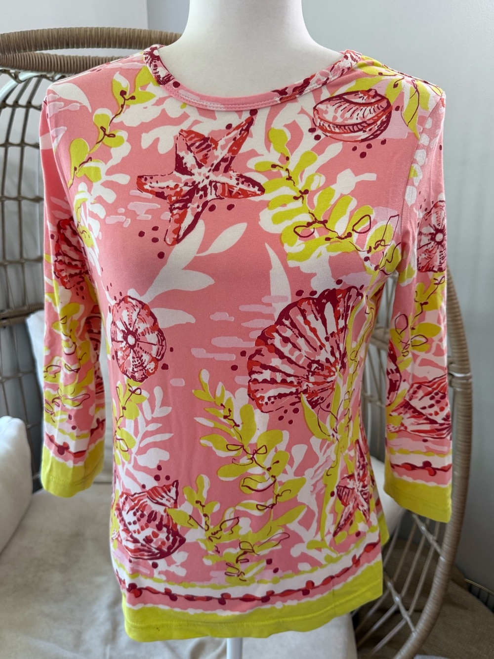 Barbara Gerwit Pink Seashell Print Knit Top Size Small